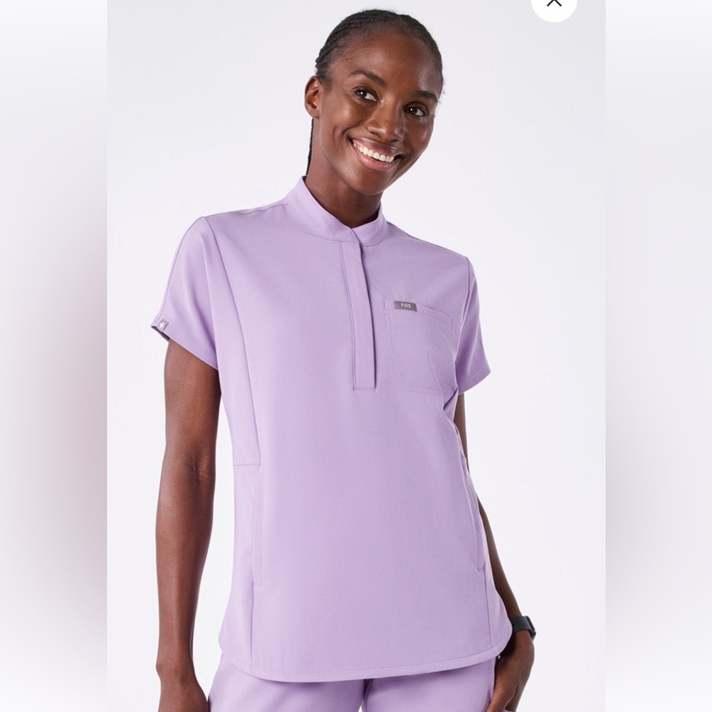 Figs women’s Montex classic mock neck scrub top in Lavender Dew